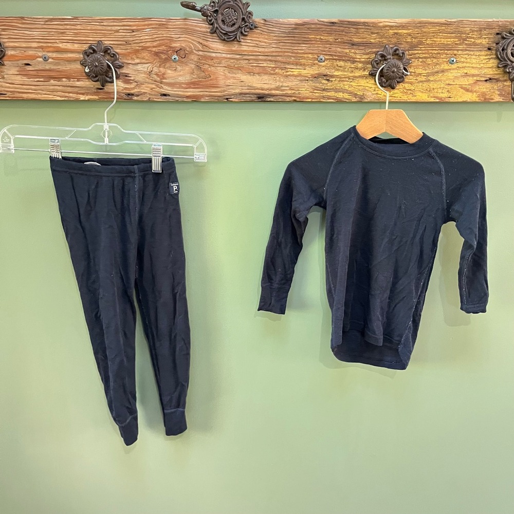 Polarn O. Pyret Kids 100% Merino Wool Base Layer Set Black 2-4Y 98/104